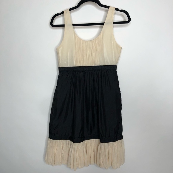 Anthropologie Yoana Baraschi Silk Black Cream Satin Ruffle Retro Cocktail - Picture 4 of 16
